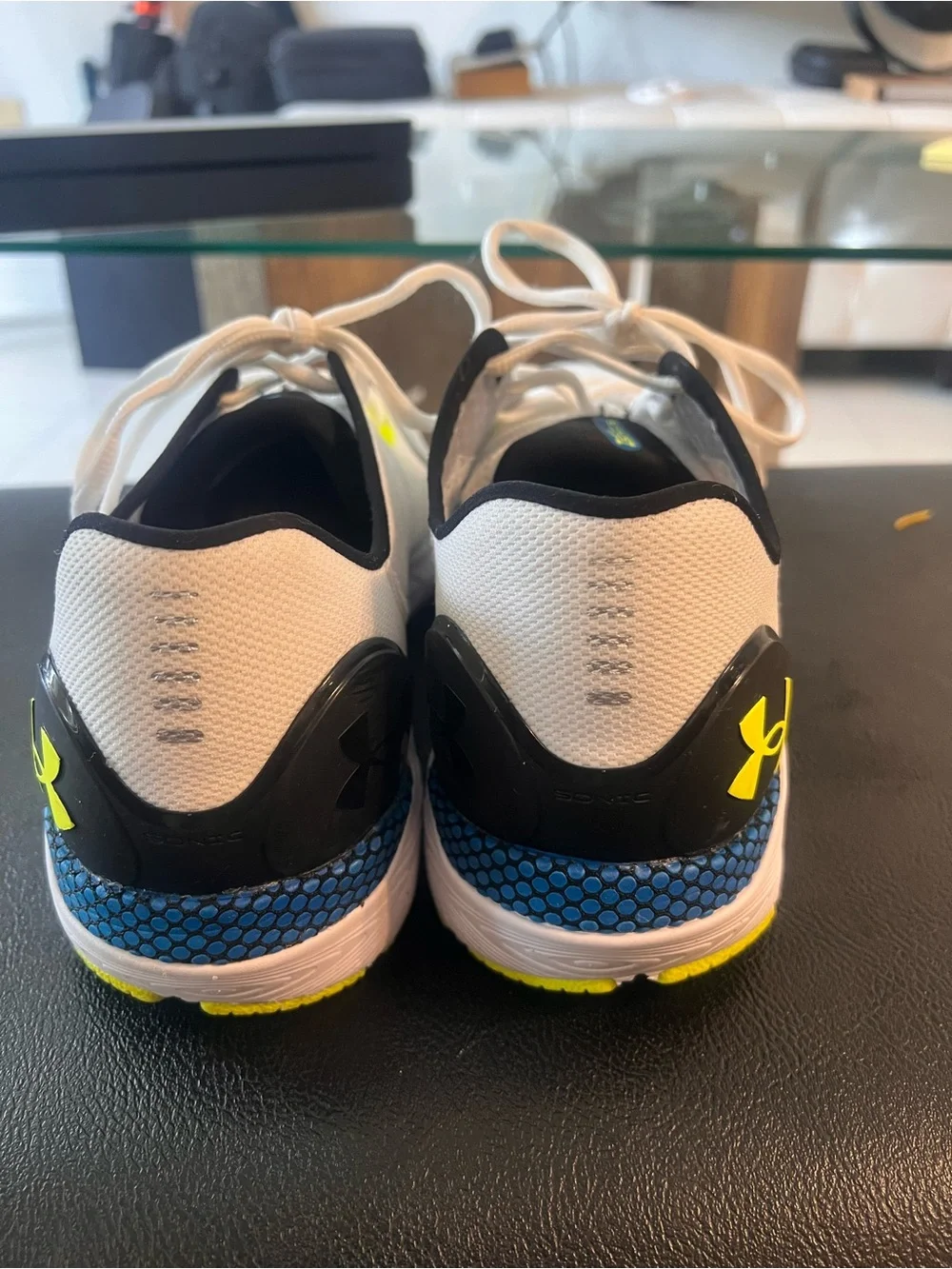 Under Armour Men's White Sneakers with Neon Yellow Accents size 10.5